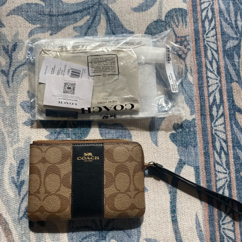 Coach Brown and Black Logo Wristlet